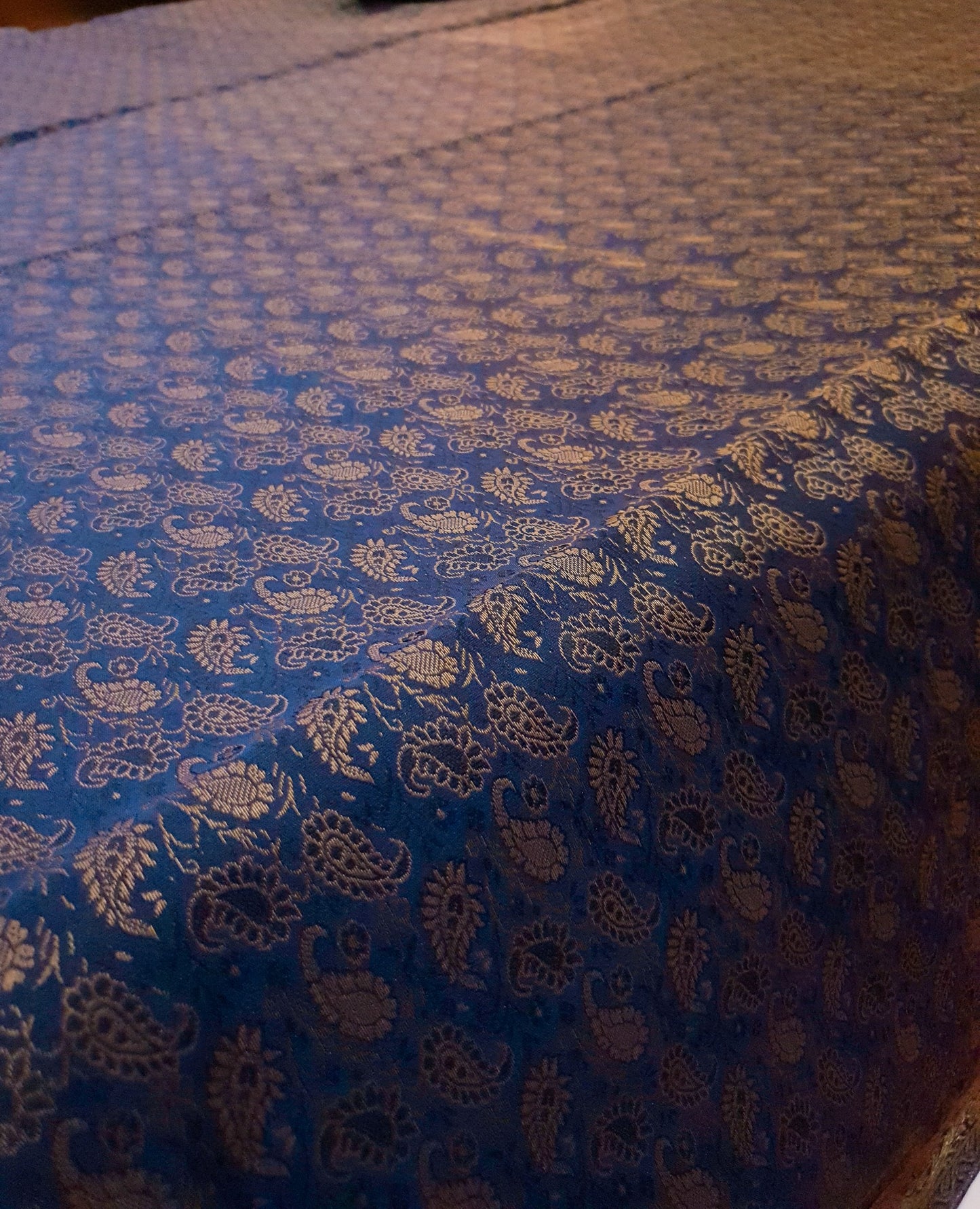 Banarasi Bed Cover Dark Blue Silk Woven Zari Brocade Indian Cushion & Pillow Set