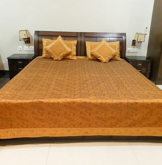 Banarasi Bed Cushion&Pillow Cover Set Art Silk Woven Brocade Yellow Indian Gift