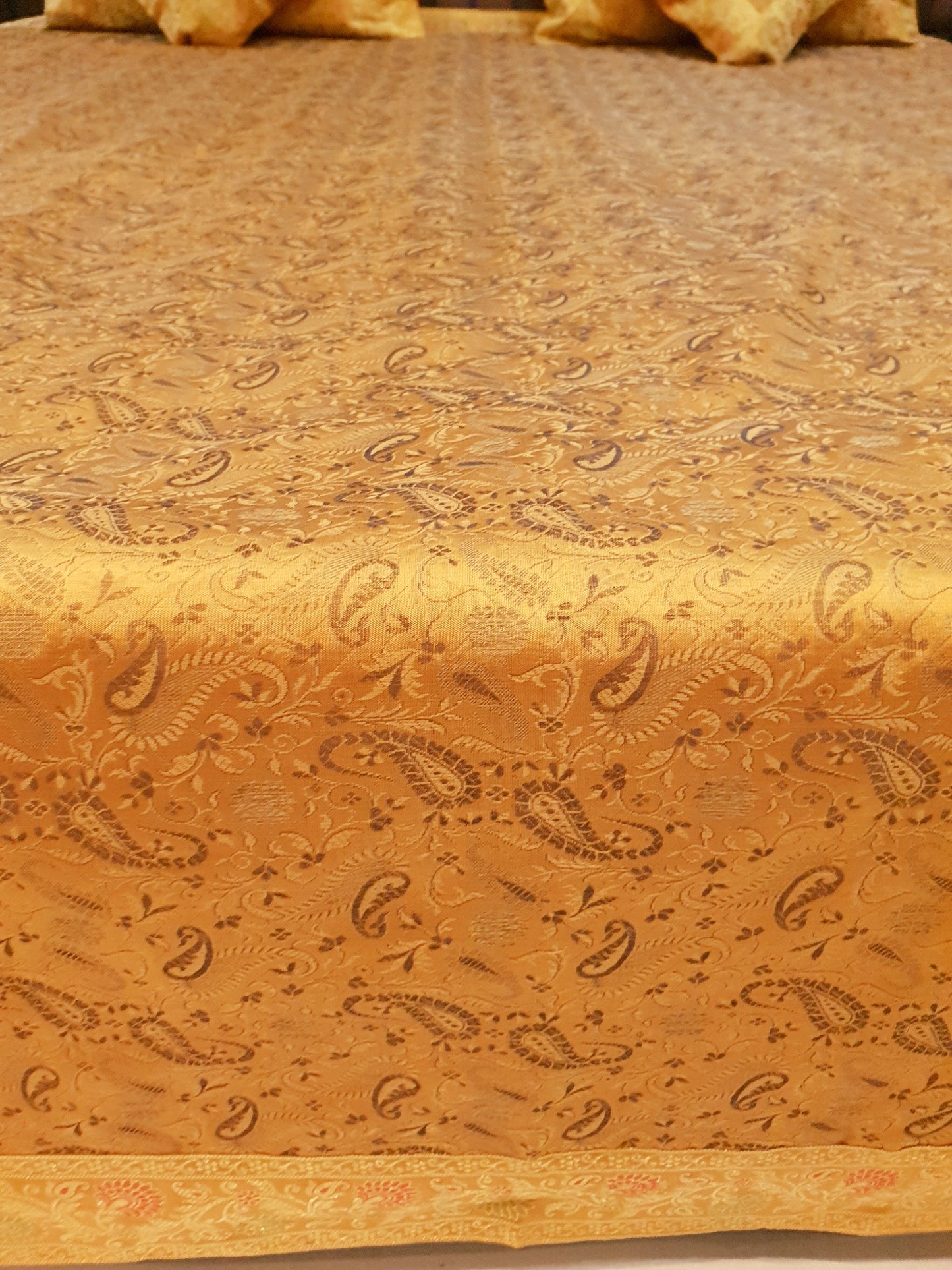 Banarasi Bed Cushion&Pillow Cover Set Art Silk Woven Brocade Yellow Indian Gift