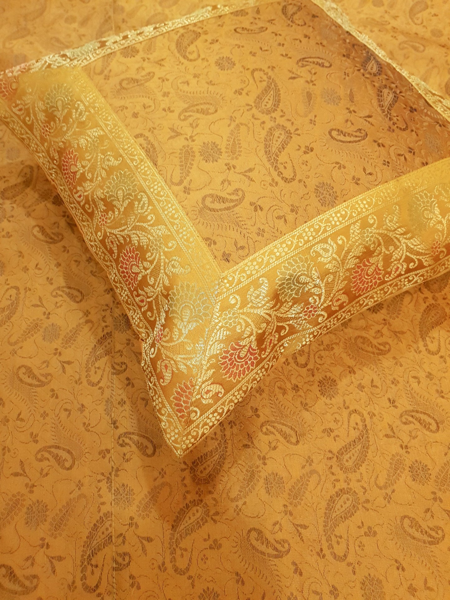 Banarasi Bed Cushion&Pillow Cover Set Art Silk Woven Brocade Yellow Indian Gift
