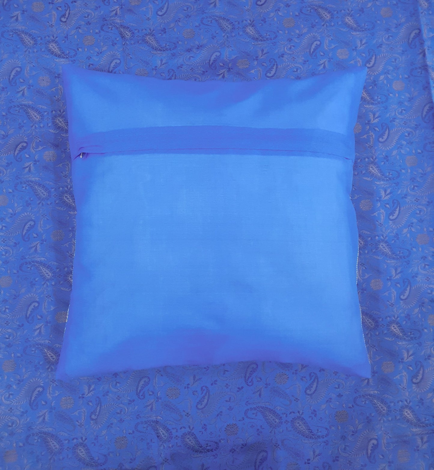Banarasi Turquoise Blue Bed Cushion & Pillow Cover Set Silk Woven Zari Brocade