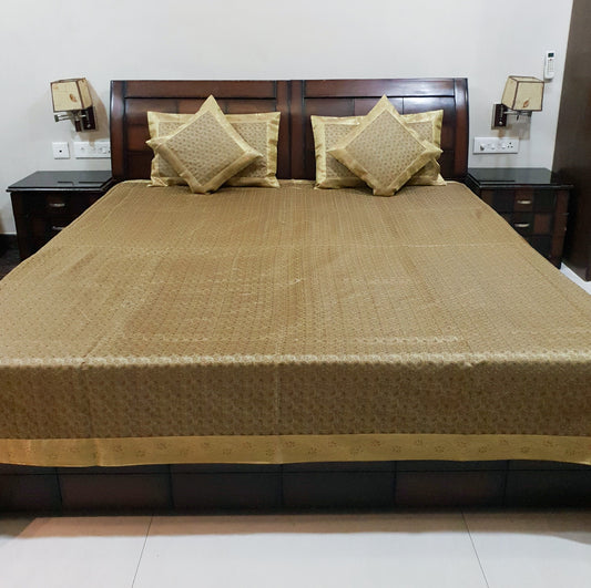 Banarasi Beige Bed Cushion & Pillow Cover Set Art Silk Woven Brocade Indian Gift