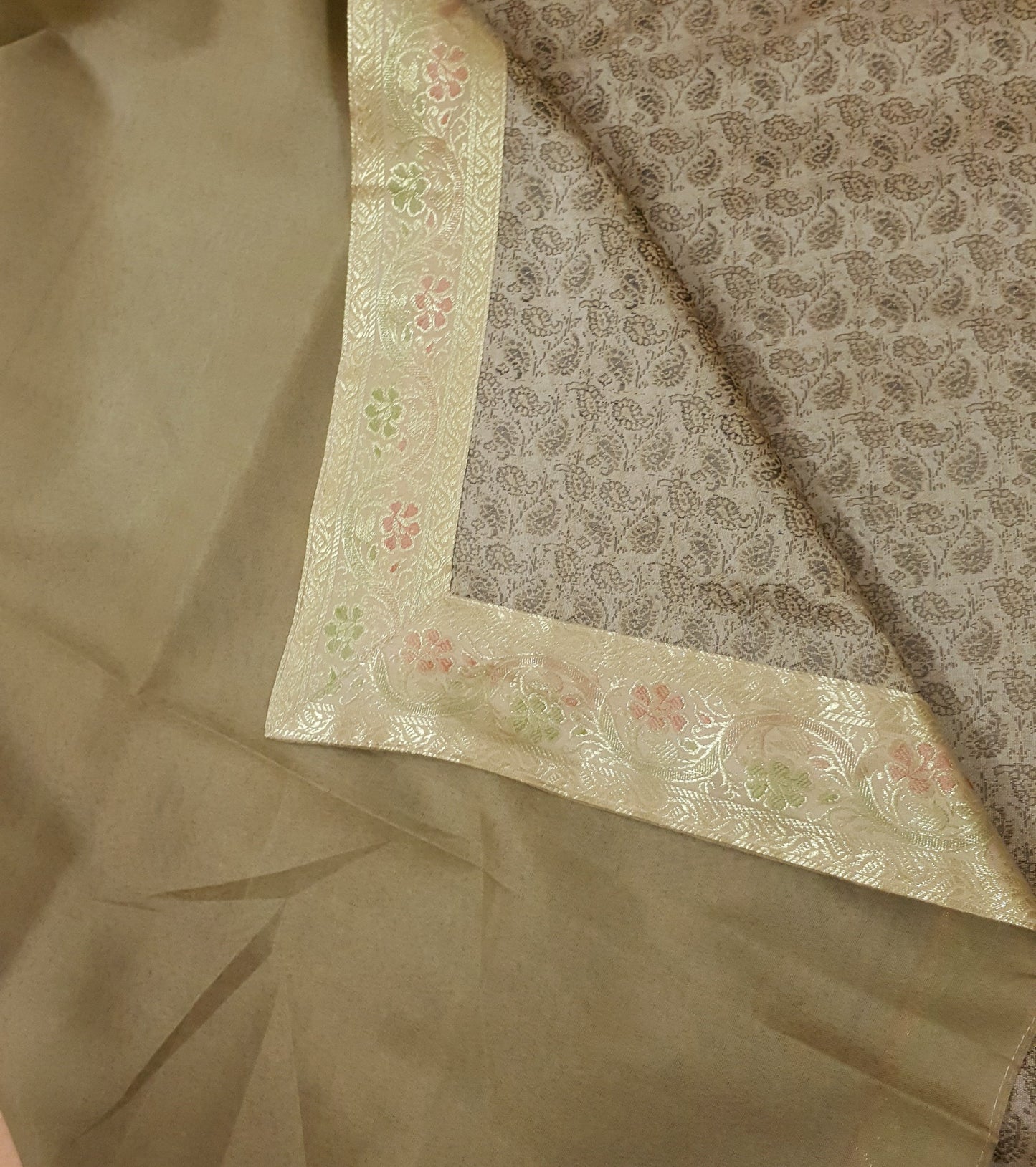 Banarasi Beige Bed Cushion & Pillow Cover Set Art Silk Woven Brocade Indian Gift
