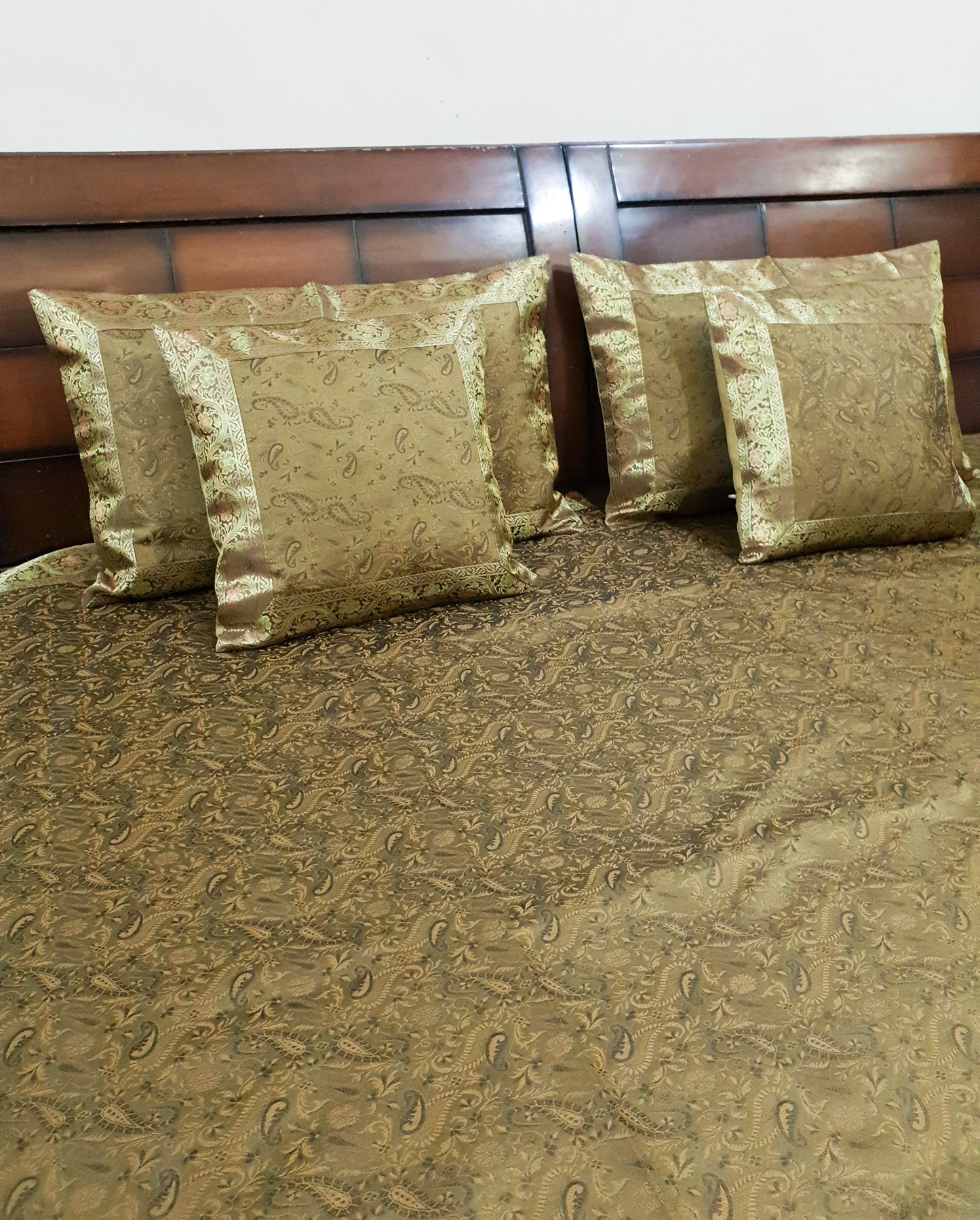 Banarasi Bed Cushion & Pillow Cover Set Art Silk Woven Brocade Indian Decor Gift