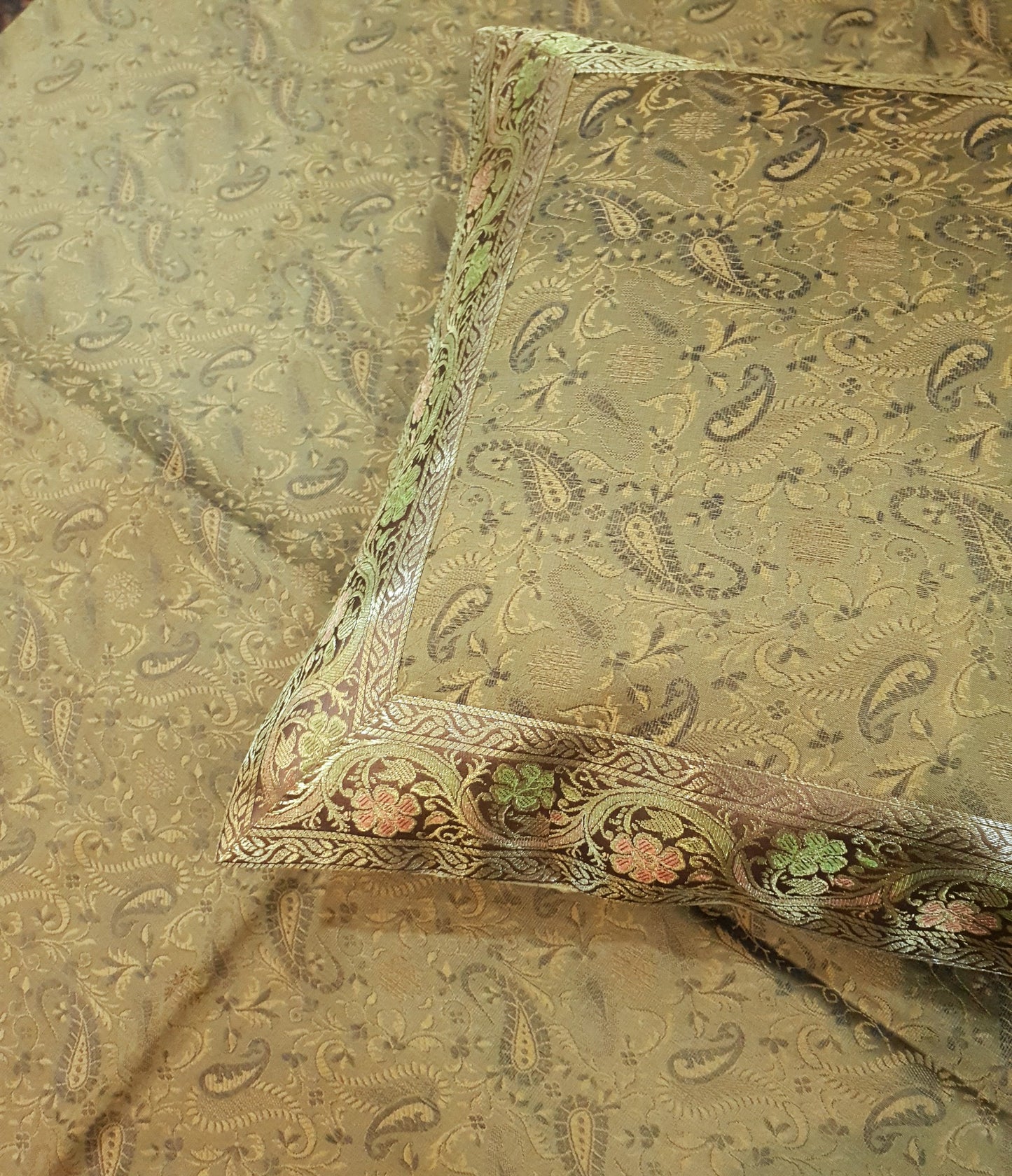 Banarasi Bed Cushion & Pillow Cover Set Art Silk Woven Brocade Indian Decor Gift