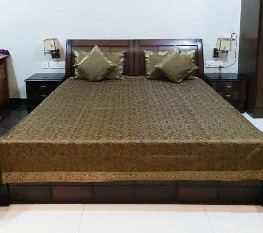 Banarasi Bed Cushion & Pillow Cover Set Art Silk Woven Brocade Indian Decor Gift