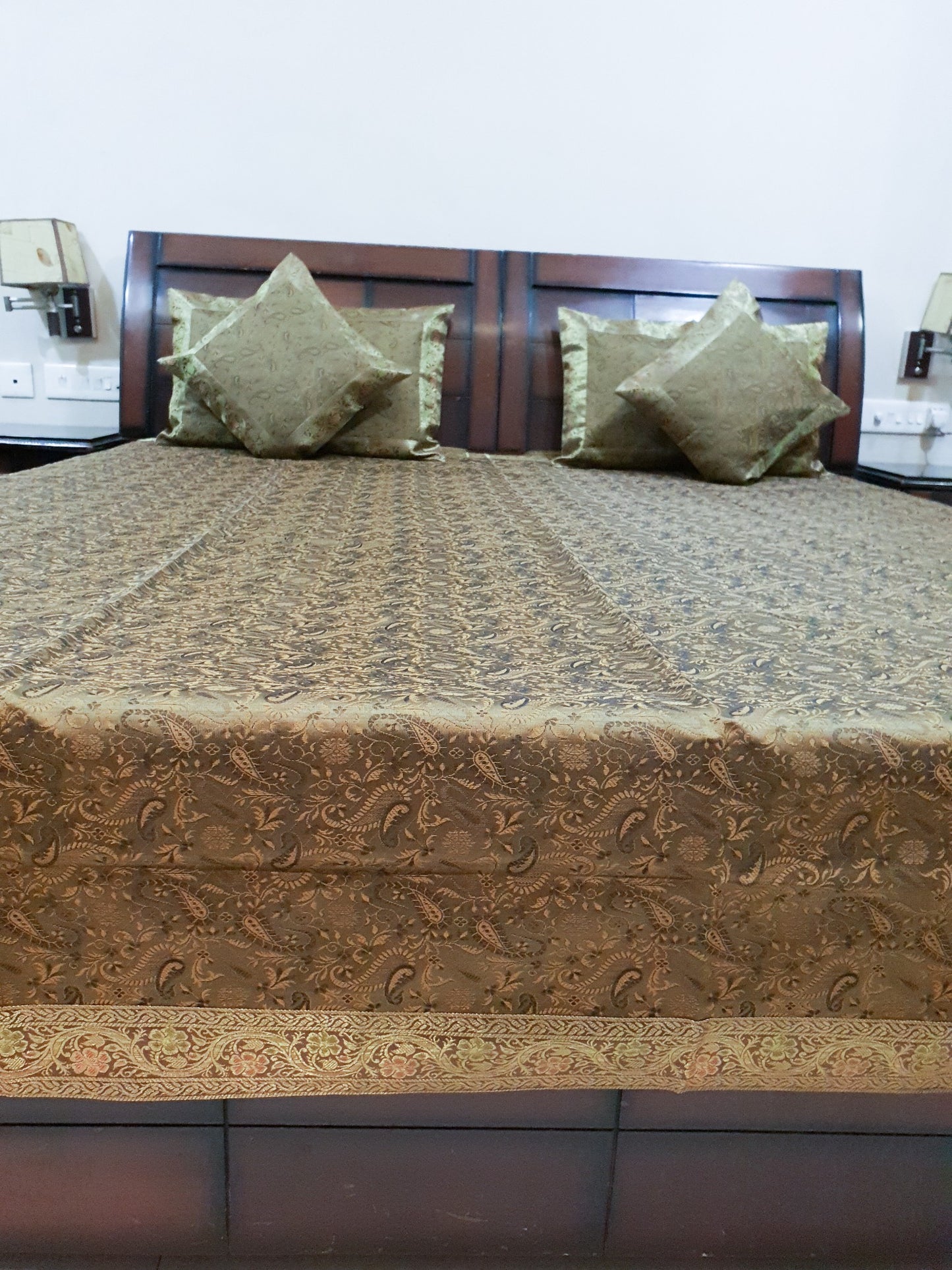 Banarasi Bed Cushion & Pillow Cover Set Art Silk Woven Brocade Indian Decor Gift