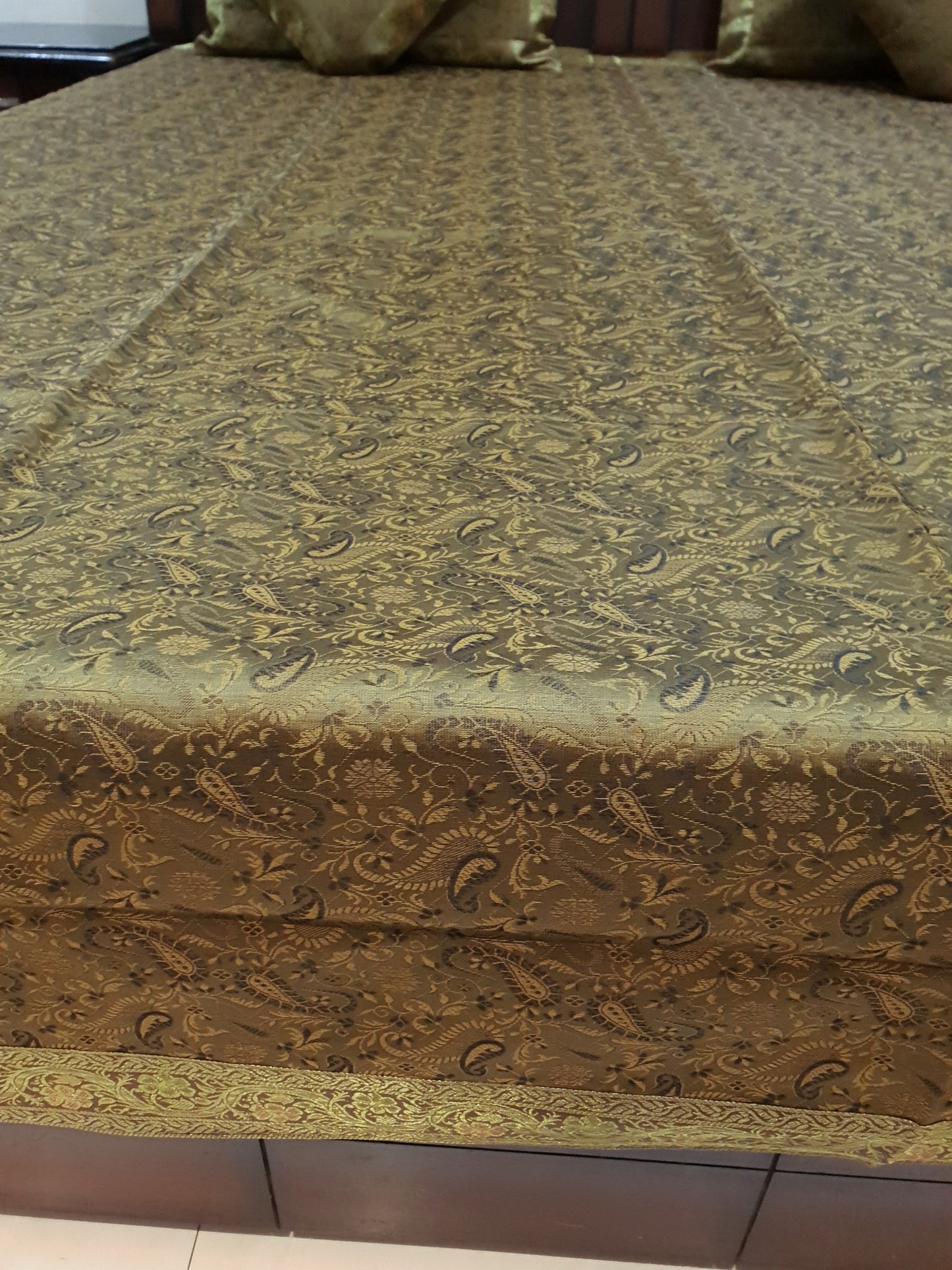 Banarasi Bed Cushion & Pillow Cover Set Art Silk Woven Brocade Indian Decor Gift