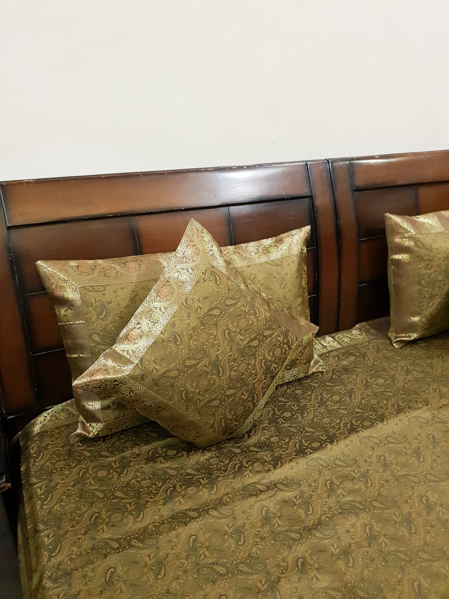 Banarasi Bed Cushion & Pillow Cover Set Art Silk Woven Brocade Indian Decor Gift