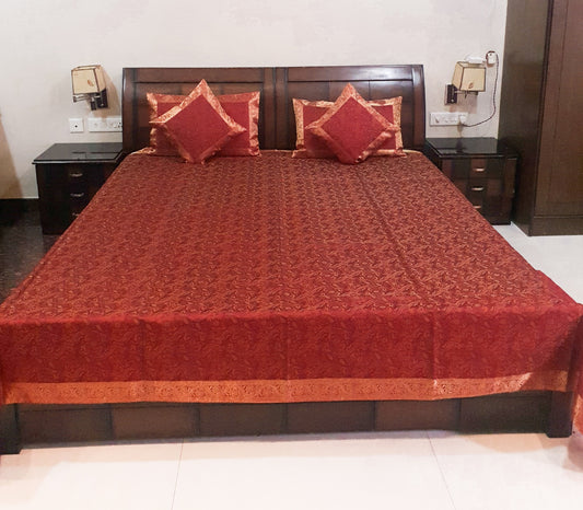 Banarasi Red Bed Cushion & Pillow Cover Set Art Silk Woven Brocade Indian Gift