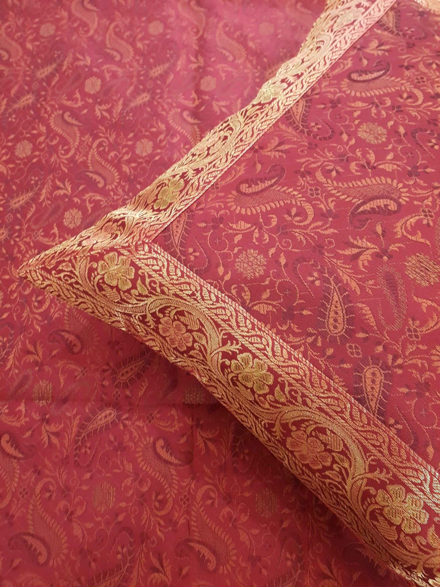 Banarasi Red Bed Cushion & Pillow Cover Set Art Silk Woven Brocade Indian Gift