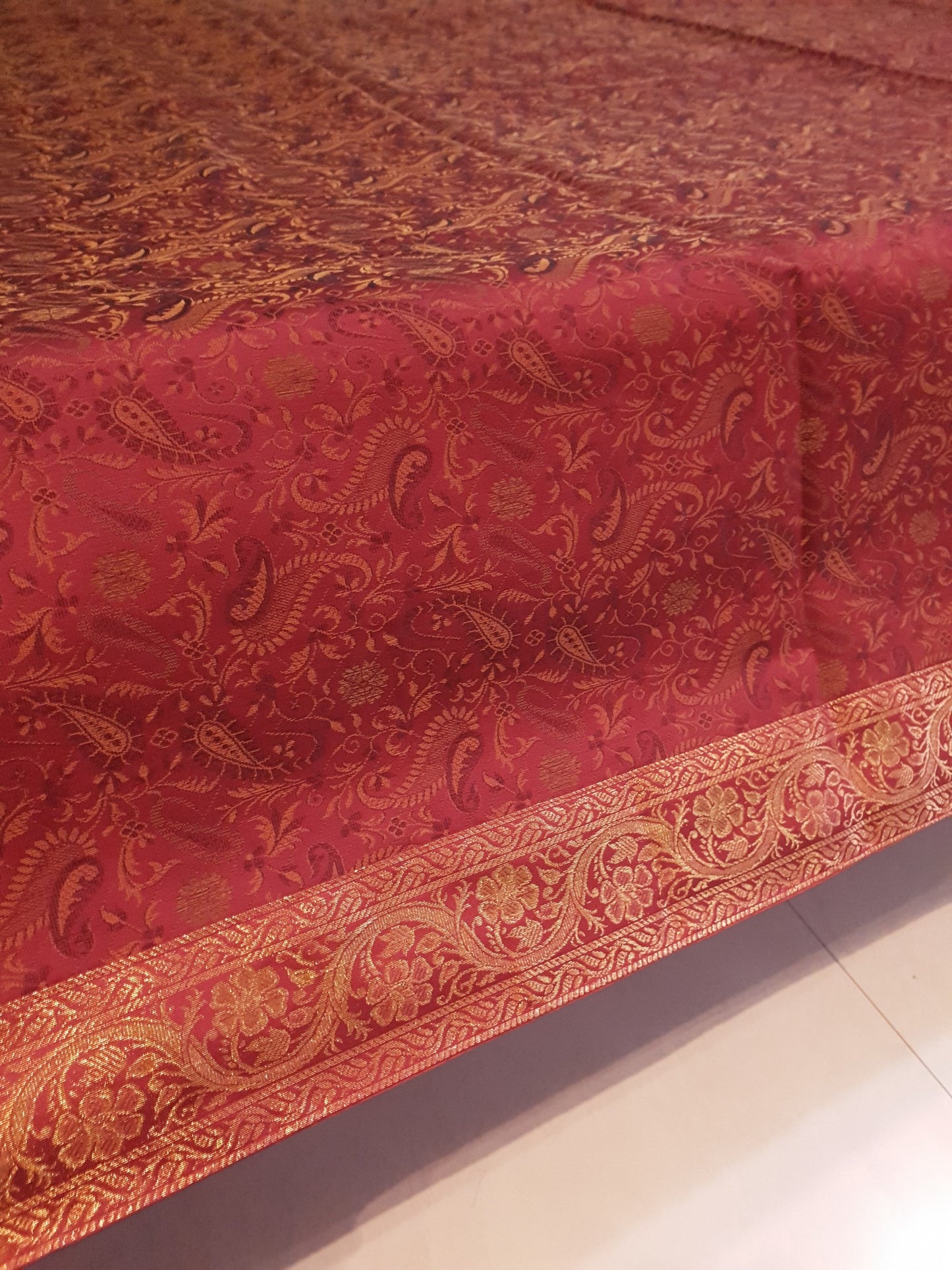 Banarasi Red Bed Cushion & Pillow Cover Set Art Silk Woven Brocade Indian Gift