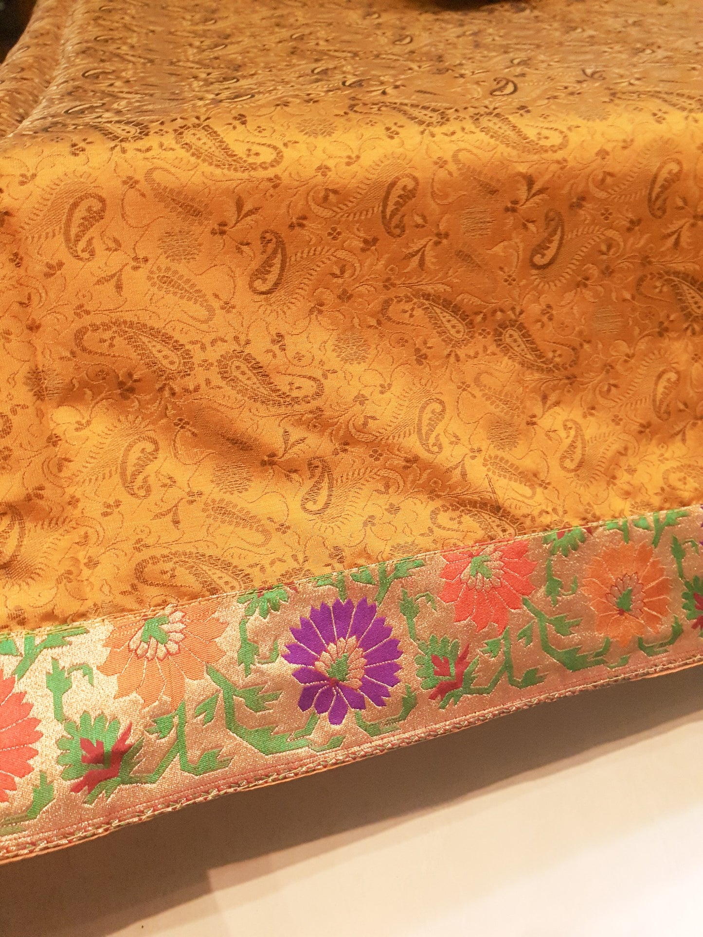 Banarasi Mustard Bed Cushion & Pillow Cover Set Silk Woven Brocade Indian Gift