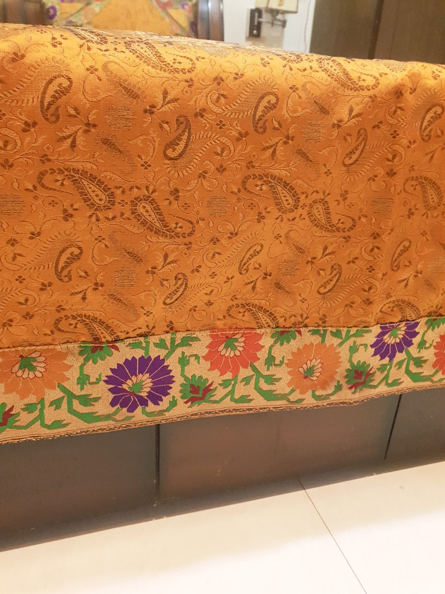 Banarasi Mustard Bed Cushion & Pillow Cover Set Silk Woven Brocade Indian Gift