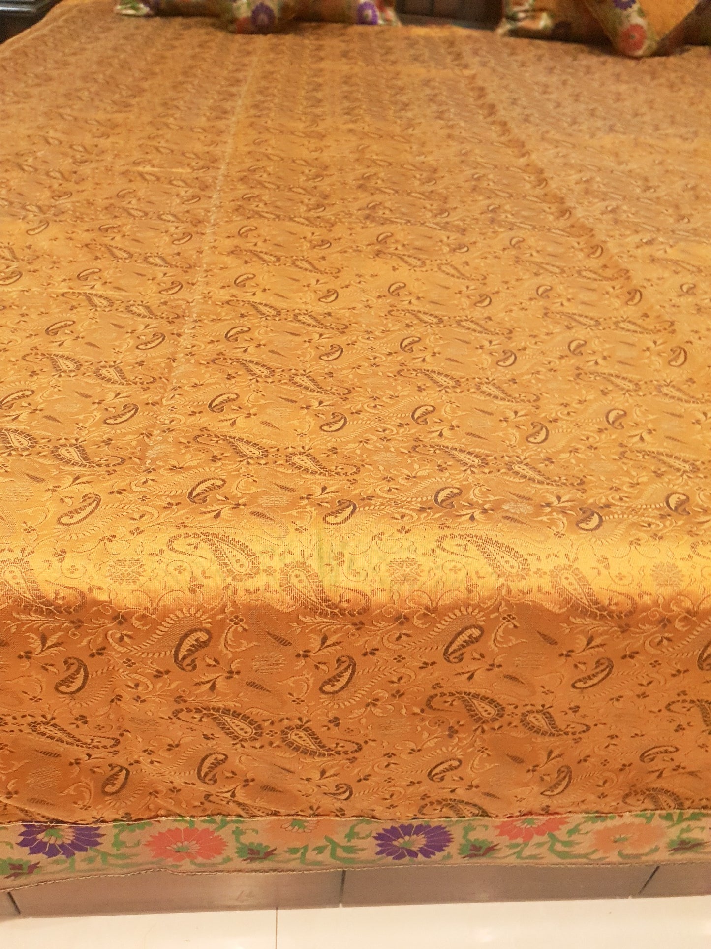 Banarasi Mustard Bed Cushion & Pillow Cover Set Silk Woven Brocade Indian Gift