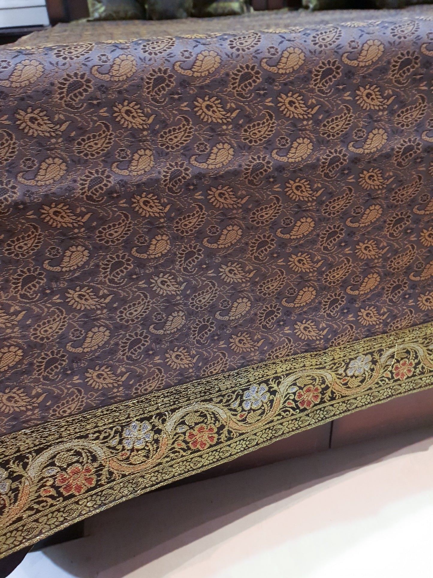 Gray Banarasi Bed Cushion & Pillow Cover Set Art Silk Woven Brocade Indian Gift