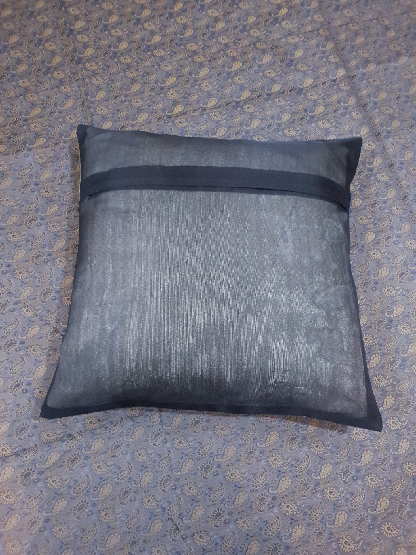 Gray Banarasi Bed Cushion & Pillow Cover Set Art Silk Woven Brocade Indian Gift