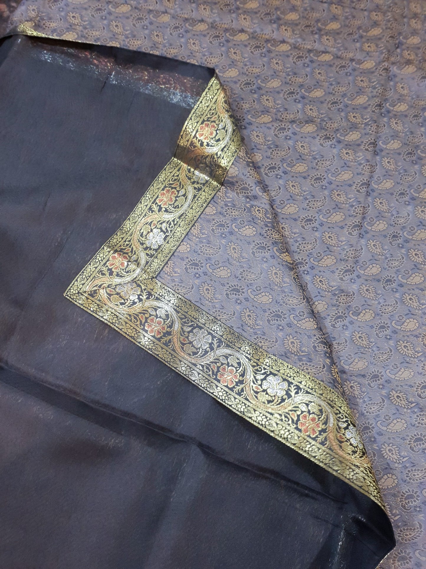 Gray Banarasi Bed Cushion & Pillow Cover Set Art Silk Woven Brocade Indian Gift