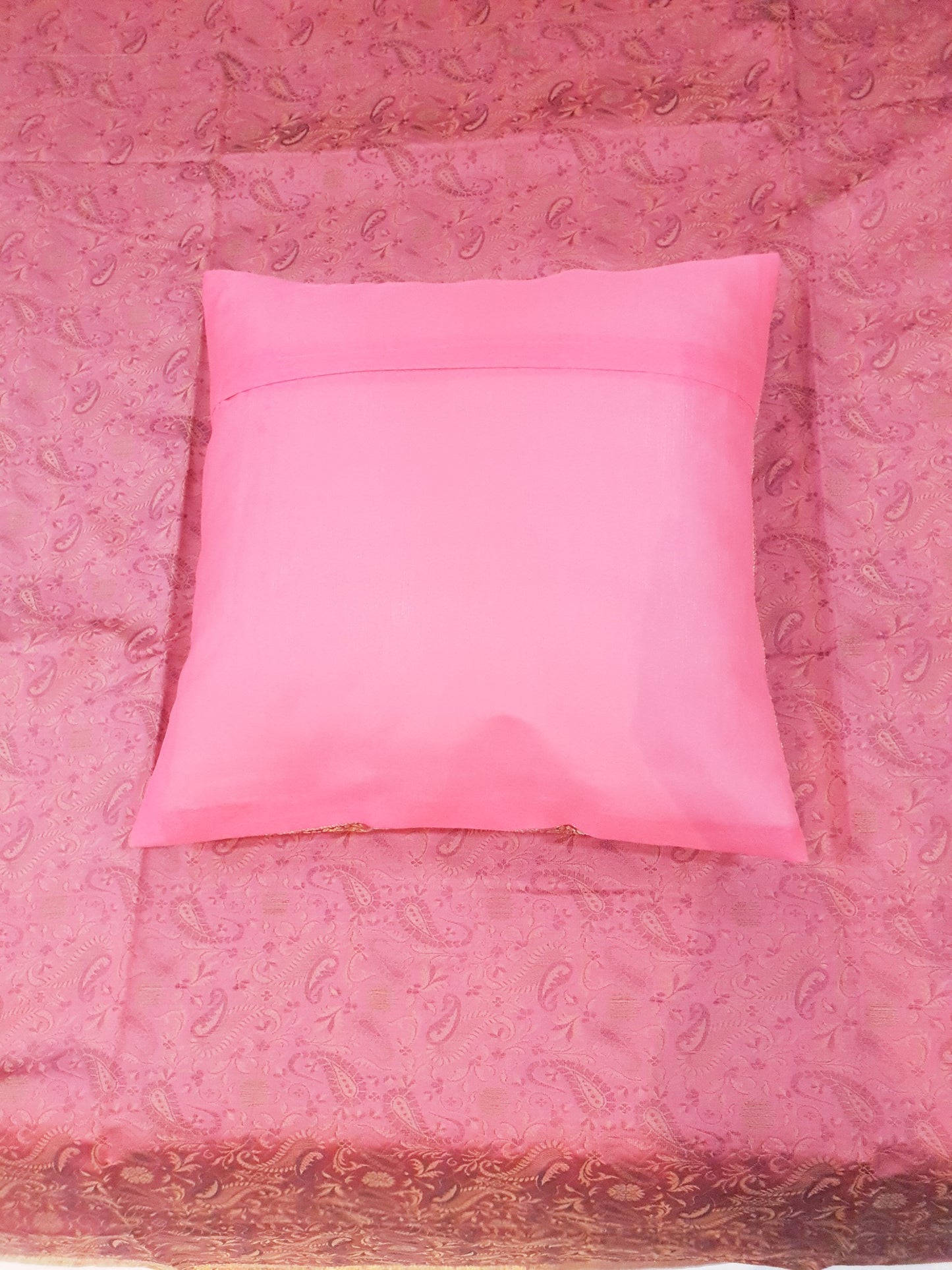 Banarasi Pink Bed Cushion & Pillow Cover Set Art Silk Woven Brocade Indian Gift