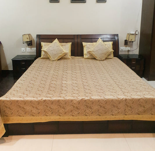 Banarasi Cream Bed Cushion & Pillow Cover Set Art Silk Woven Brocade Indian Gift