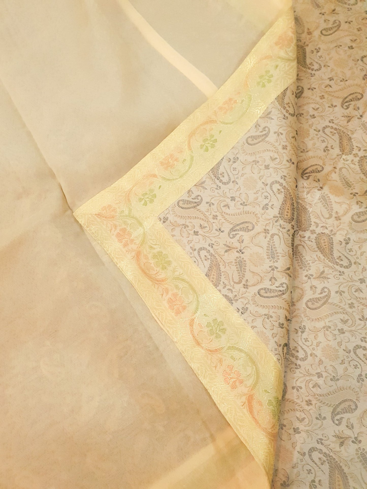 Banarasi Cream Bed Cushion & Pillow Cover Set Art Silk Woven Brocade Indian Gift