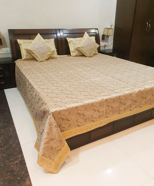 Banarasi Cream Bed Cushion & Pillow Cover Set Art Silk Woven Brocade Indian Gift