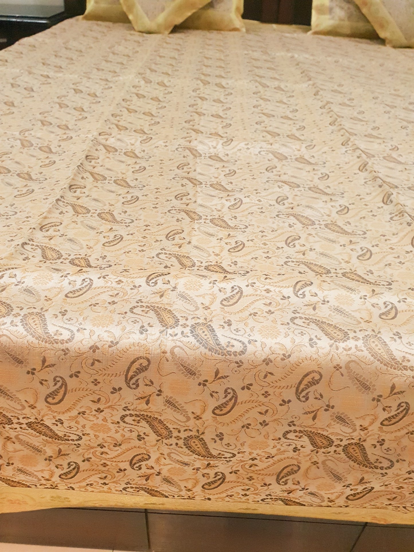 Banarasi Cream Bed Cushion & Pillow Cover Set Art Silk Woven Brocade Indian Gift