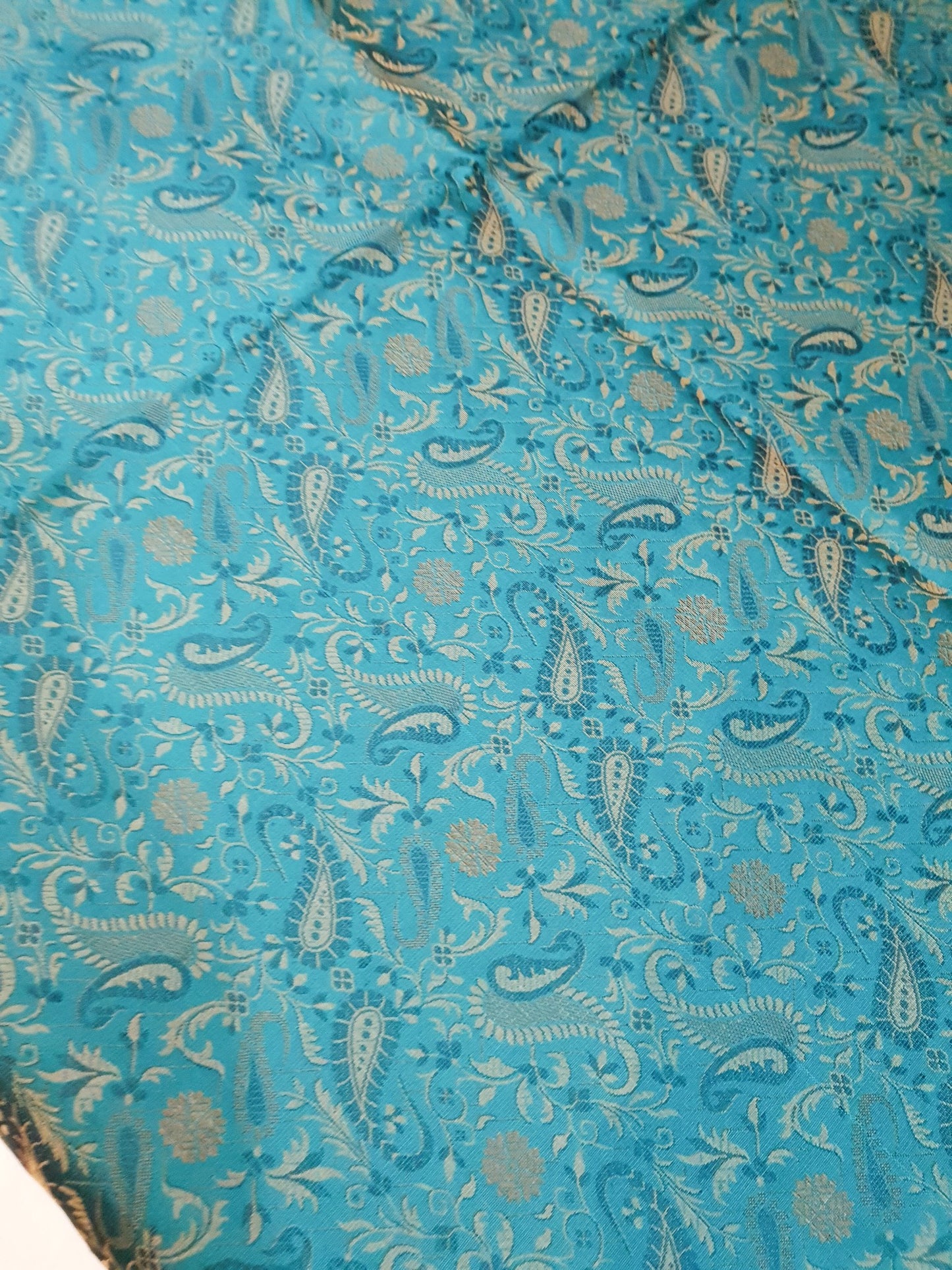 Banarasi Bed Cushion & Pillow Cover Silk & Woven Zari Brocade Teal Blue Set Gift