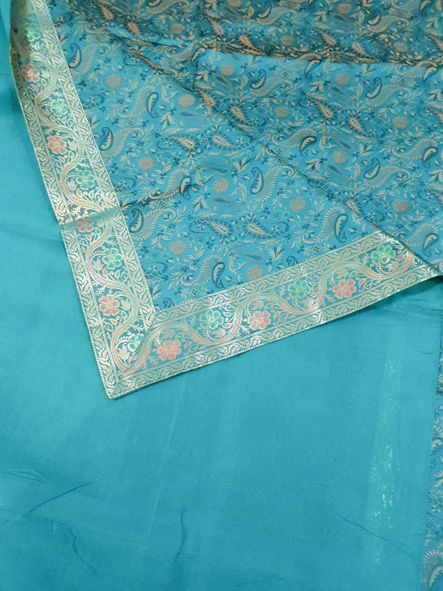 Banarasi Bed Cushion & Pillow Cover Silk & Woven Zari Brocade Teal Blue Set Gift
