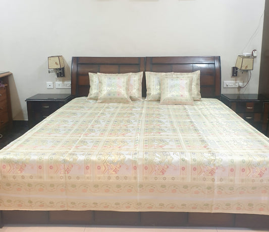 Banarasi Bed Cushion & Pillow Cover Set White Elephant Silk & Woven Brocade Gift