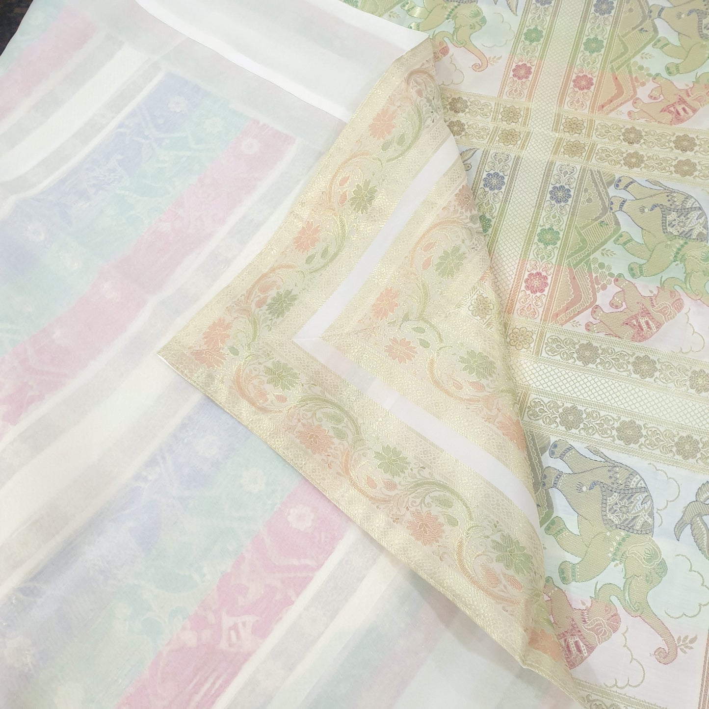 Banarasi Bed Cushion & Pillow Cover Set White Elephant Silk & Woven Brocade Gift