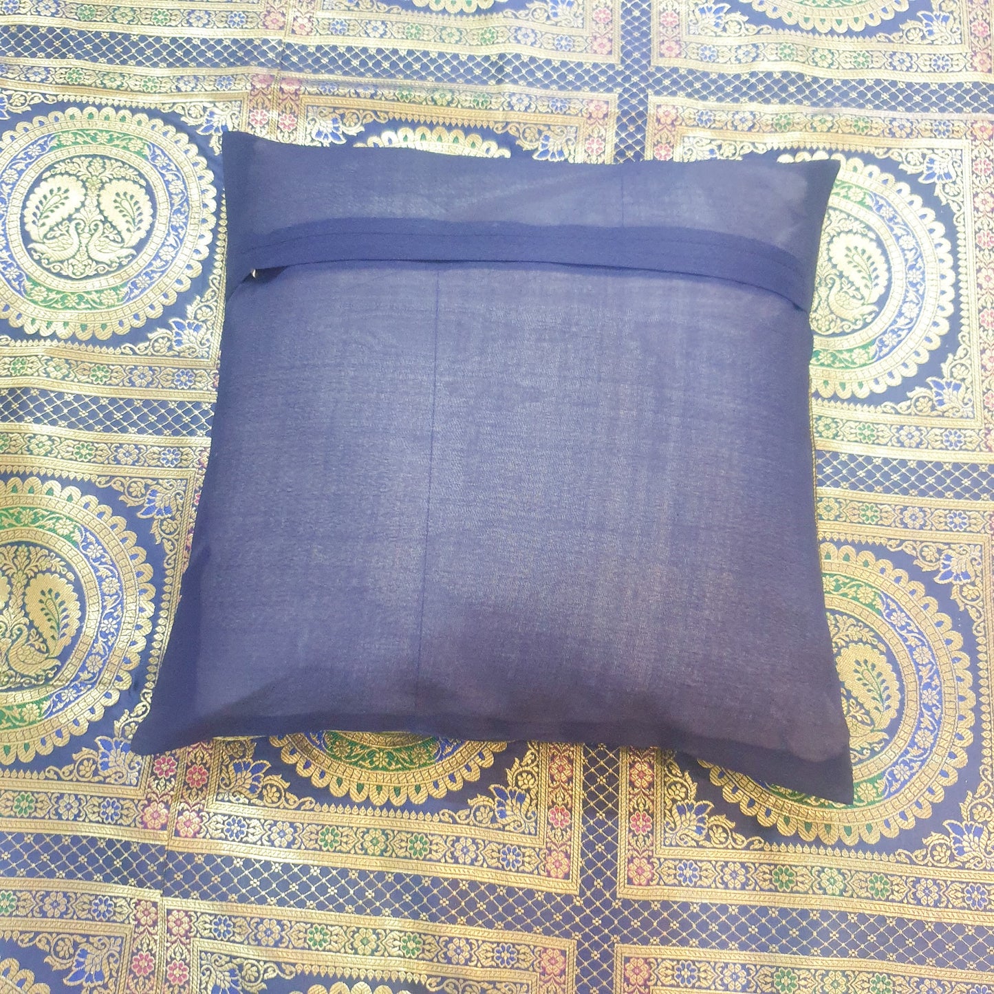 Banarasi Bed Cushion & Pillow Cover Dark Blue Peacock Set Silk & Woven Brocade