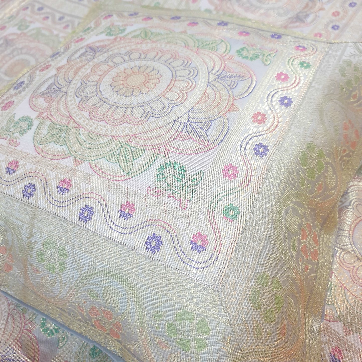 Banarasi Bed Cushion & Pillow Cover Gray Set Mandala Woven Zari Brocade Gift