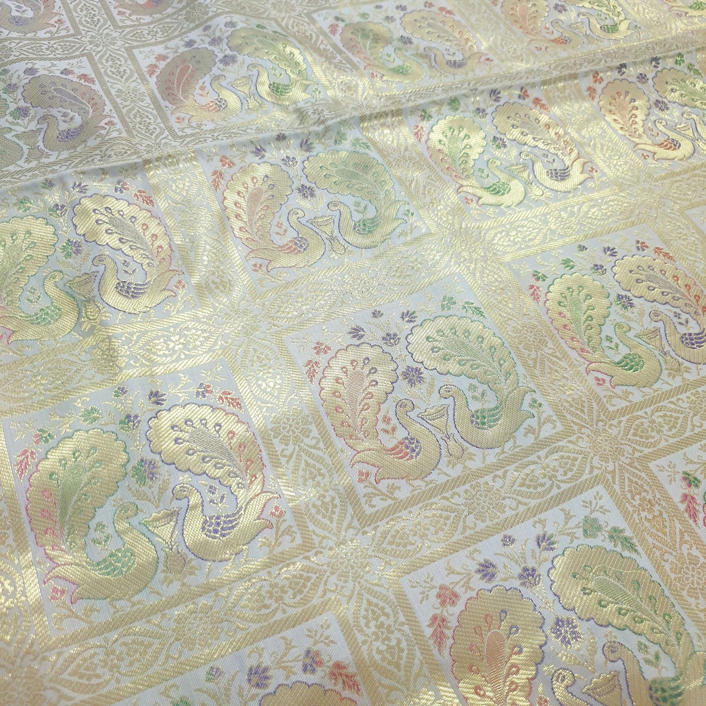 Banarasi Bed Cushion & Pillow Cover Silk & Woven Zari Brocade Peacock Gray Set