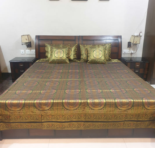 Banarasi Bed Cushion & Pillow Cover Set Mandala Black Woven Zari Brocade Gift