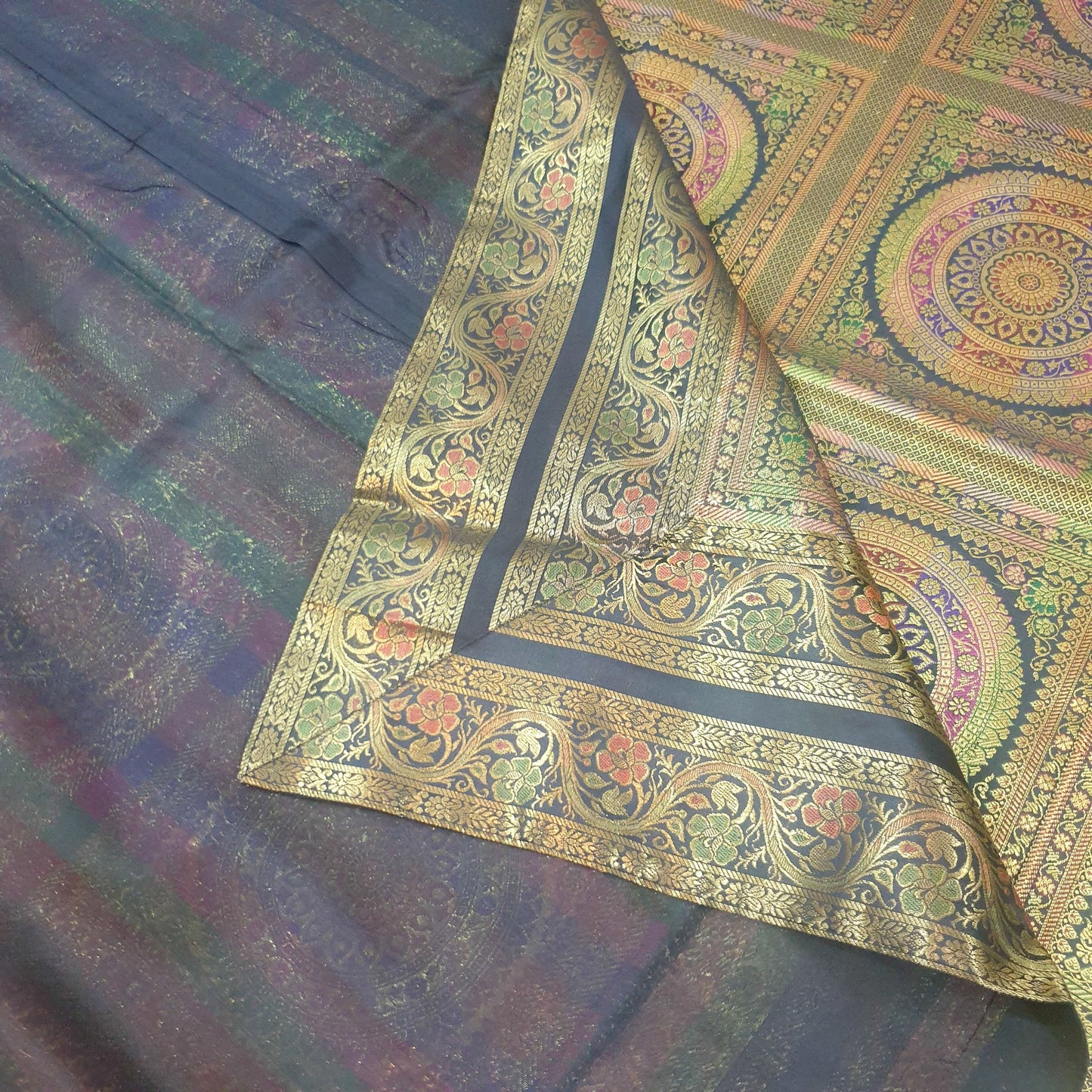 Banarasi Bed Cushion & Pillow Cover Set Mandala Black Woven Zari Brocade Gift