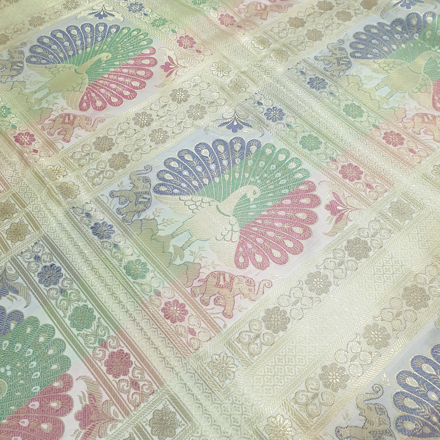 Banarasi Bed Cushion & Pillow Cover Set Peacock White Silk & Woven Brocade Gift