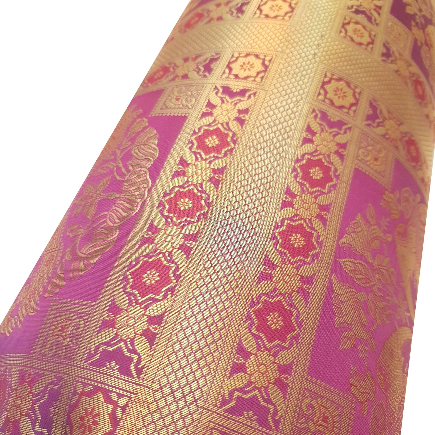 30x15 Inch Bolster Cover Indian Woven Zari Brocade Banarasi Silk Elephant Purple