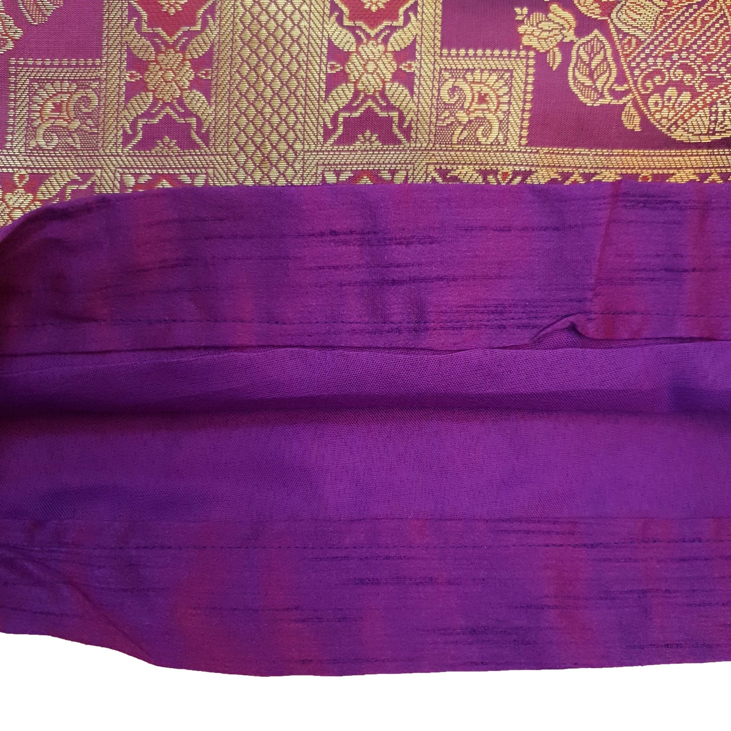 30x15 Inch Bolster Cover Indian Woven Zari Brocade Banarasi Silk Elephant Purple
