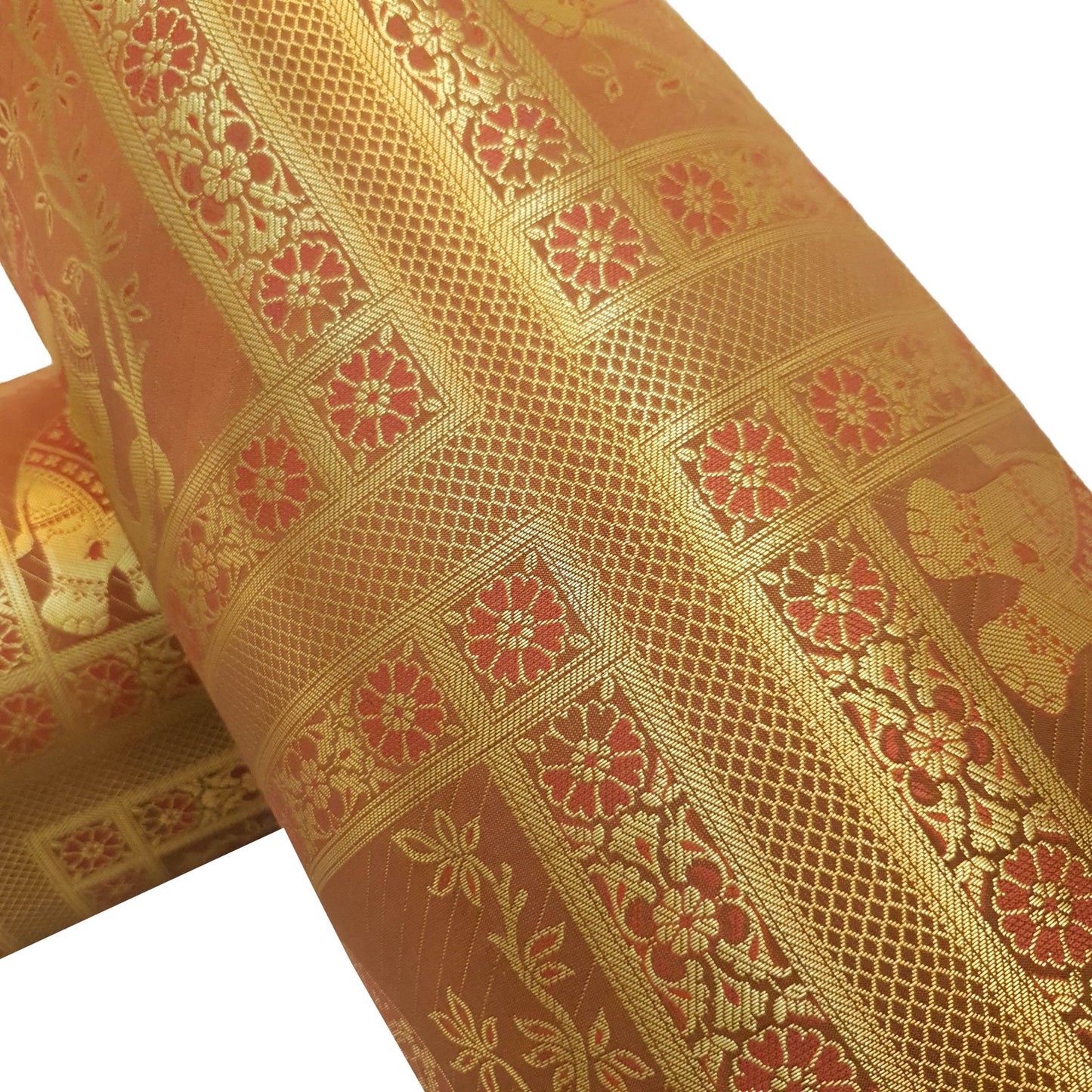 30x15 Inch Bolster Cover Brown Indian Woven Zari Brocade Banarasi Silk Elephant