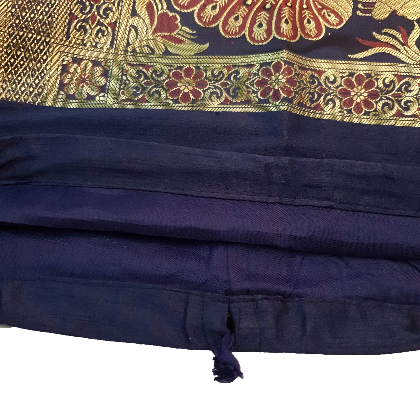 30x15 Inch Bolster Cover Blue Indian Peacock Woven Zari Brocade Banarasi Silk