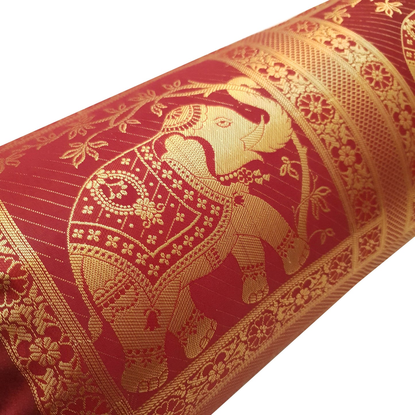 30x15 Inch Bolster Cover Maroon Indian Elephant Woven Zari Brocade Banarasi Silk
