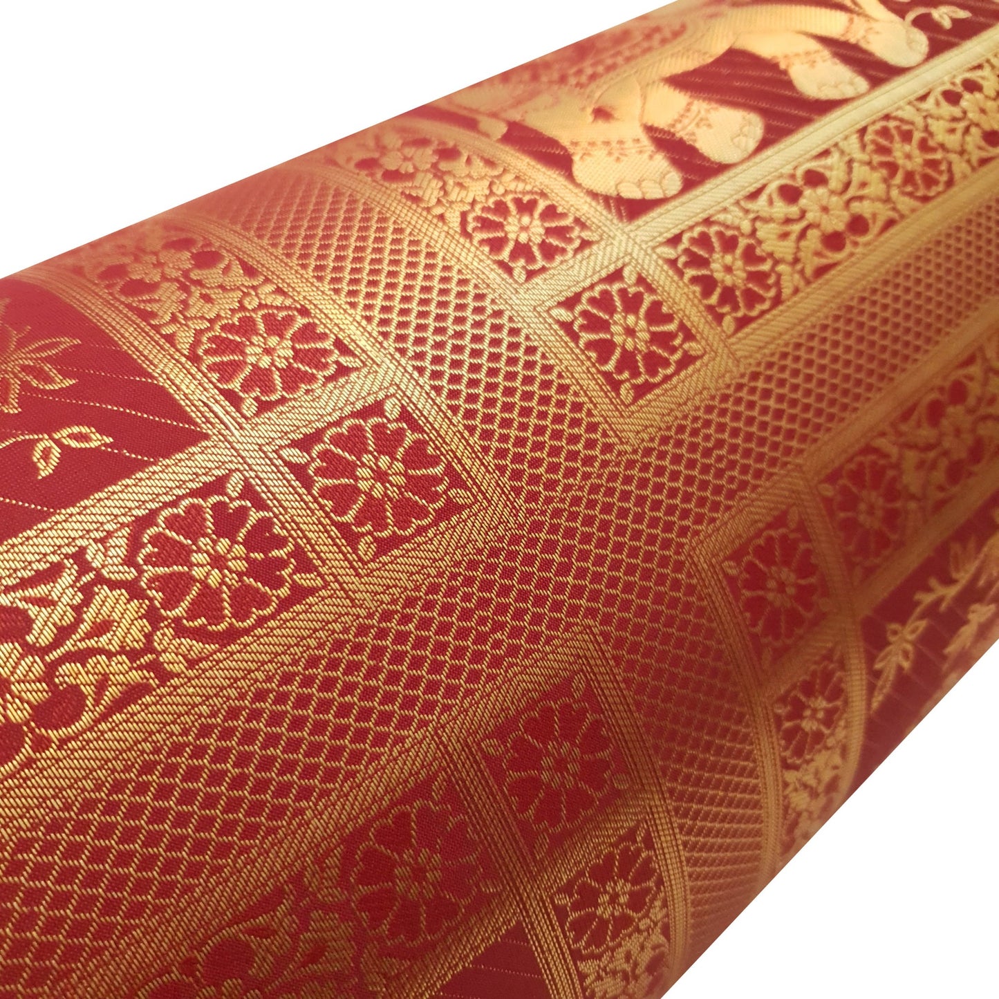 30x15 Inch Bolster Cover Maroon Indian Elephant Woven Zari Brocade Banarasi Silk