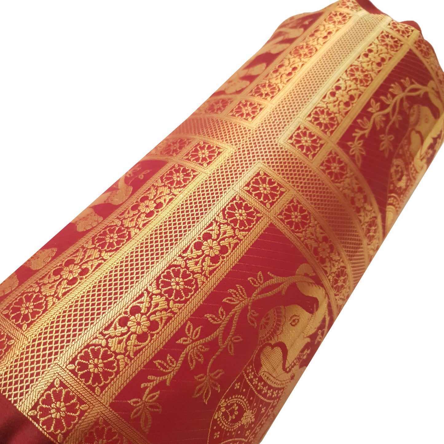 30x15 Inch Bolster Cover Maroon Indian Elephant Woven Zari Brocade Banarasi Silk