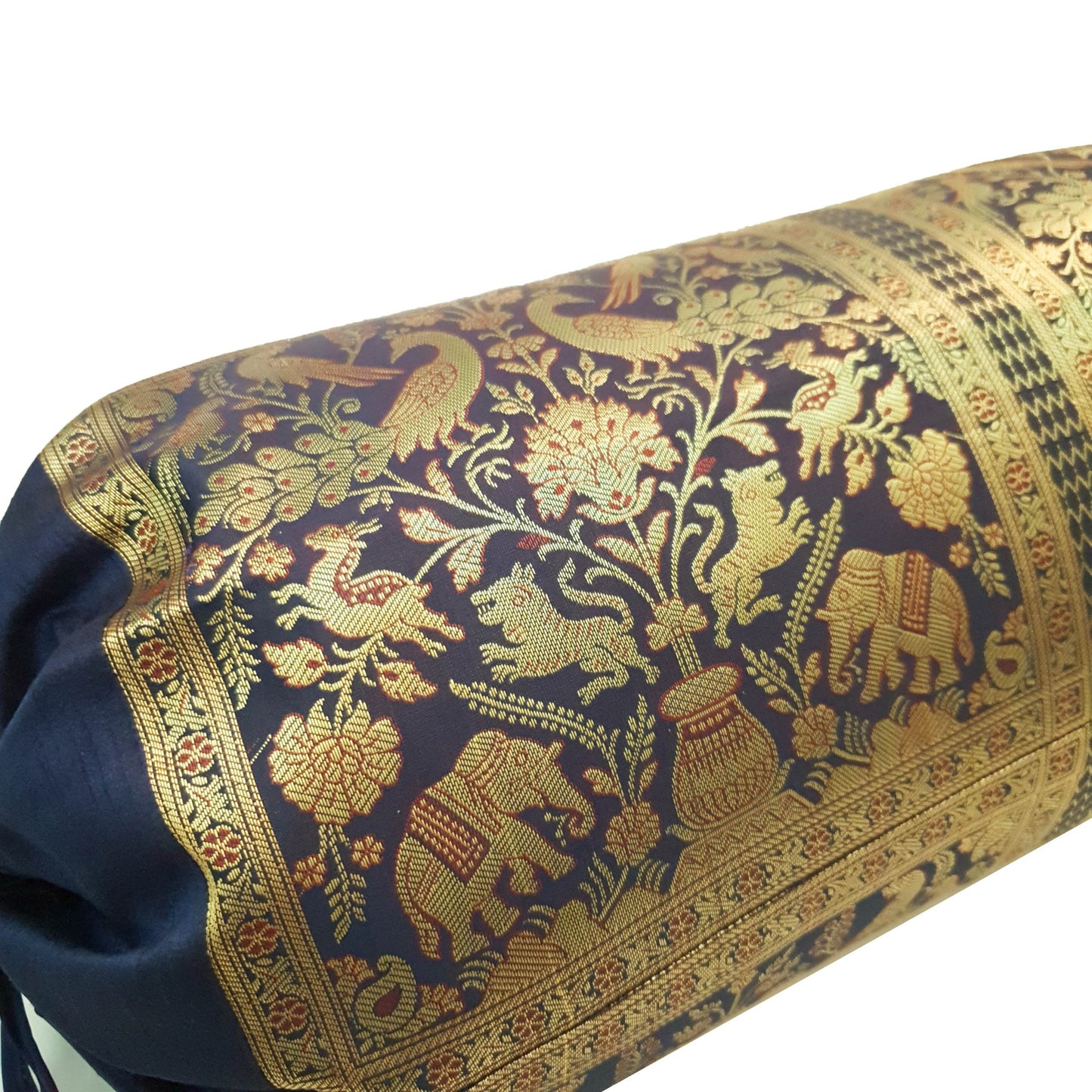 30x15 Inch Bolster Cover Blue Indian Decor Woven Zari Brocade Banarasi Silk