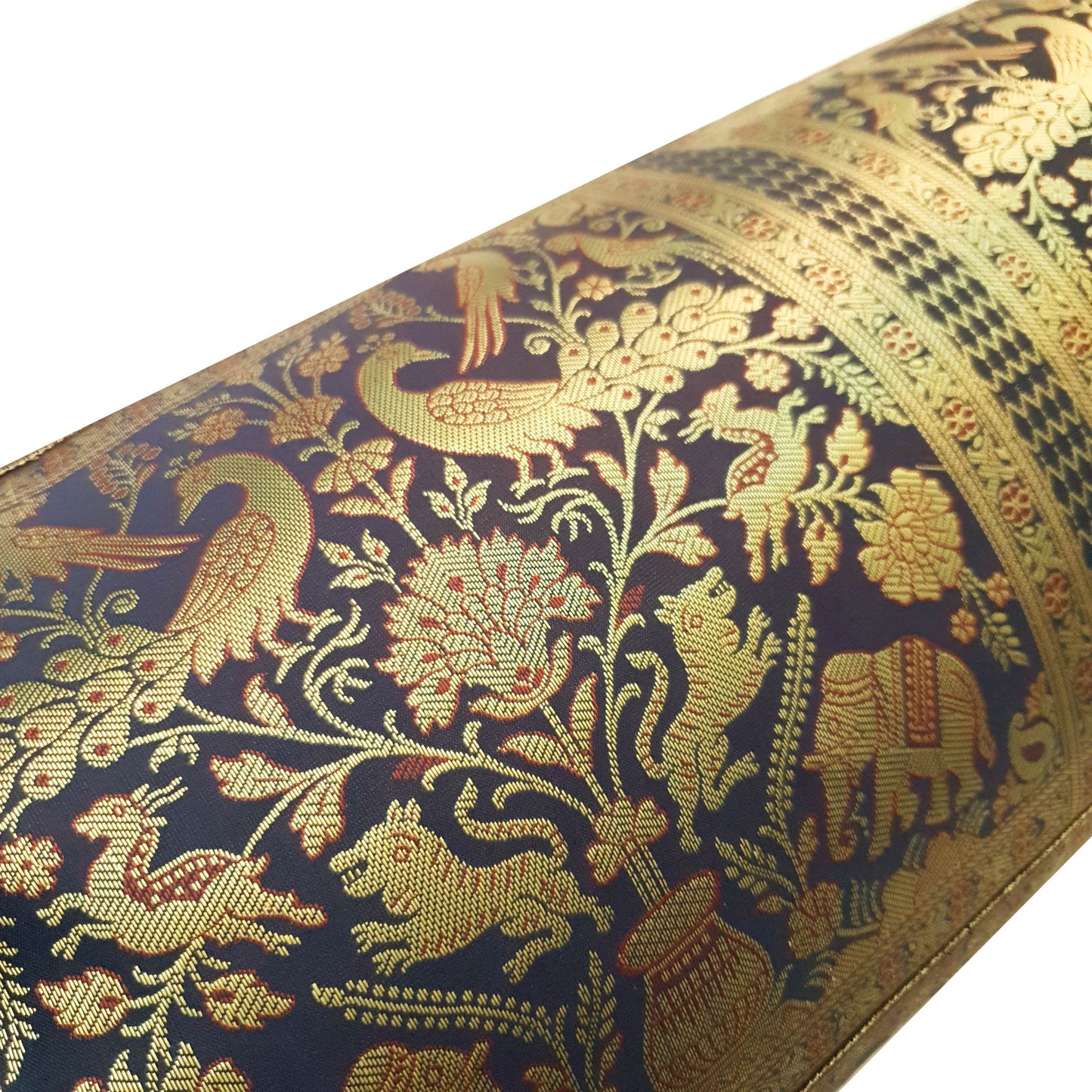 30x15 Inch Bolster Cover Blue Indian Decor Woven Zari Brocade Banarasi Silk
