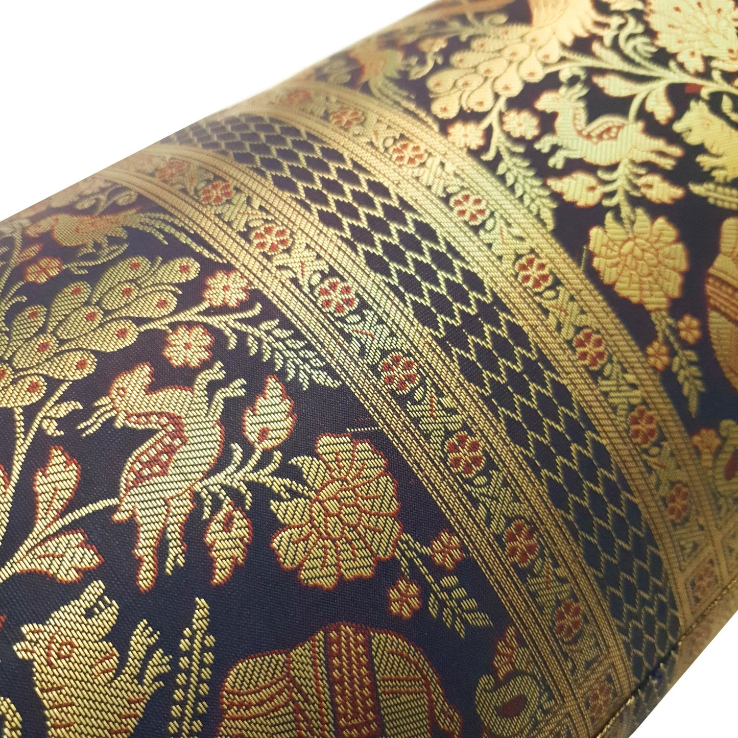 30x15 Inch Bolster Cover Blue Indian Decor Woven Zari Brocade Banarasi Silk