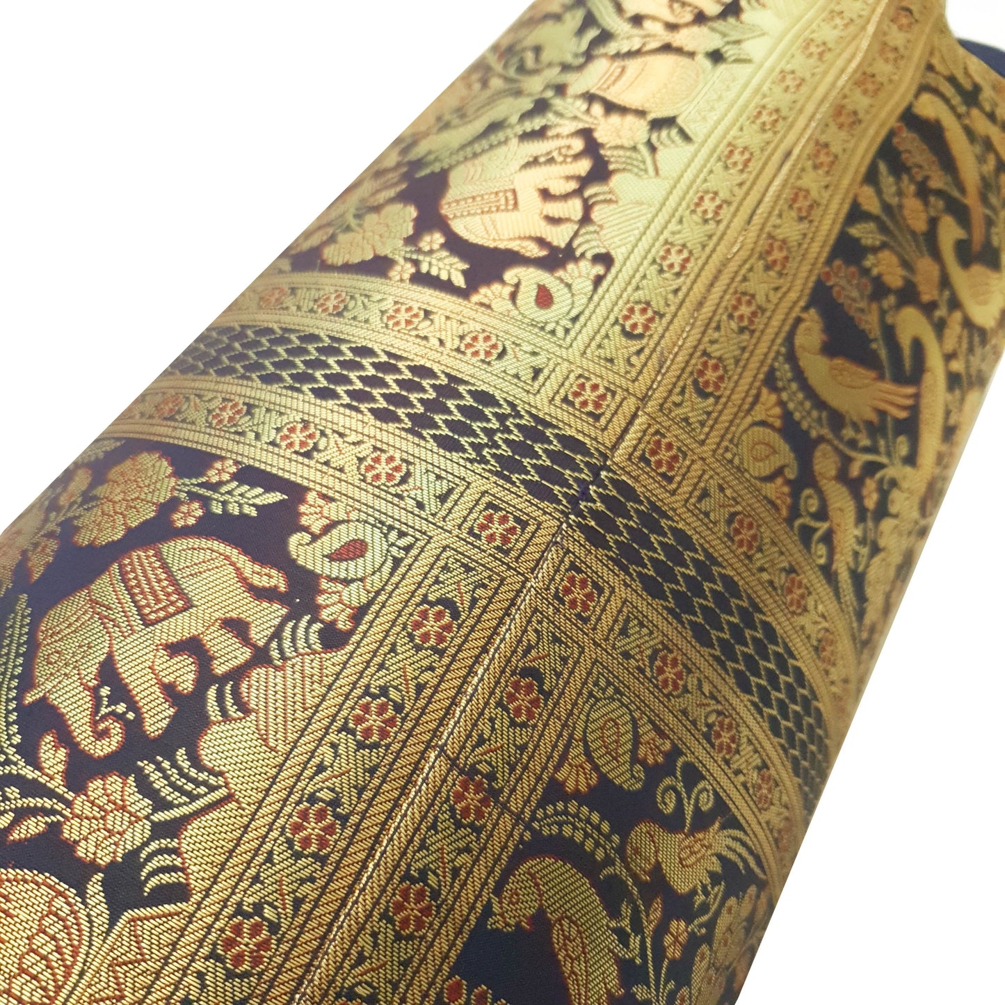 30x15 Inch Bolster Cover Blue Indian Decor Woven Zari Brocade Banarasi Silk