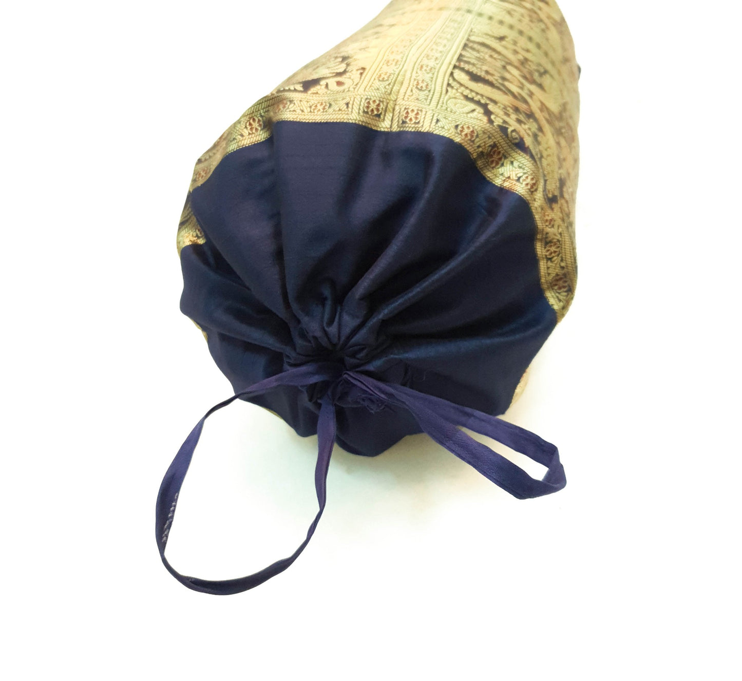 30x15 Inch Bolster Cover Blue Indian Decor Woven Zari Brocade Banarasi Silk