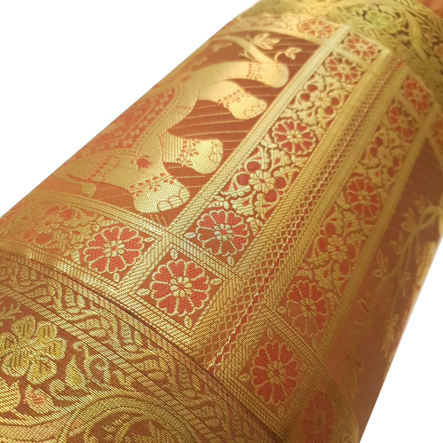 30x15 Inch Bolster Cover Brown Indian Elephant Woven Zari Brocade Banarasi Silk